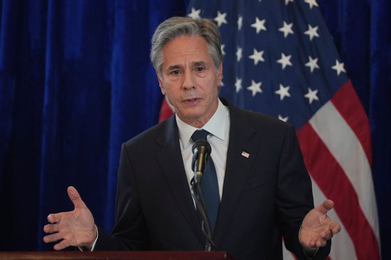 U.S. Secretary of State Antony Blinken speaks during a news conference on the sidelines of the Association of Southeast Asian Nations (ASEAN) Summit at the American Center in Vientiane, Laos, Friday, Oct. 11
