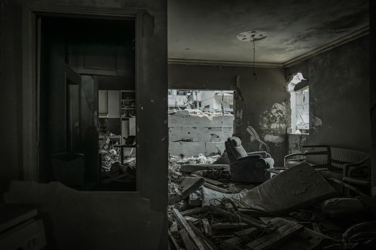 A view of a living room destroyed by an Israeli attack
