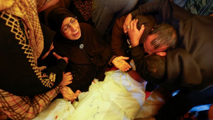 Mourners at Nasser hospital in Khan Younis, Gaza