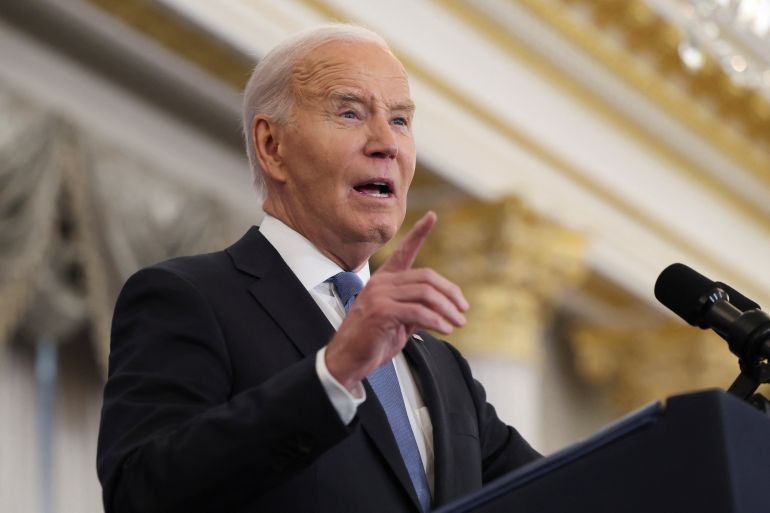 Joe Biden speaks at a podium