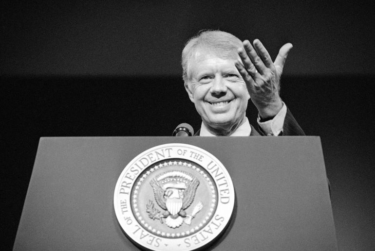 Jimmy Carter in a black-and-white archival photo