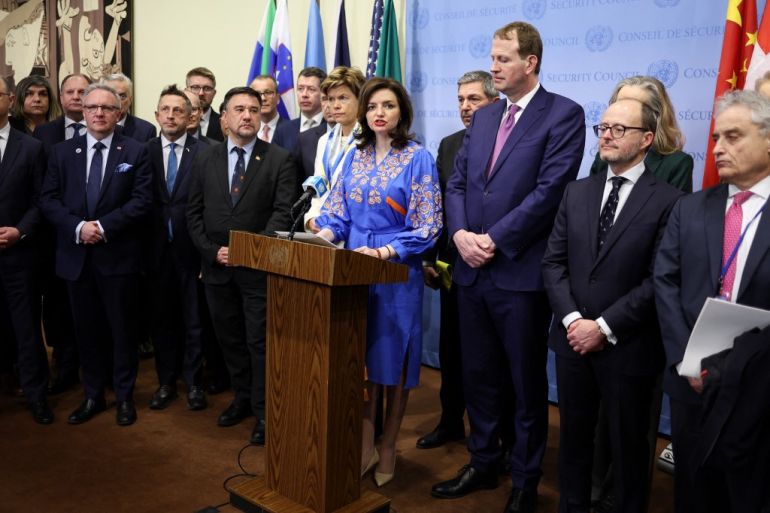 Ukraine's Deputy Foreign Minister Mariana Betsa at the UN Security Council meeting.