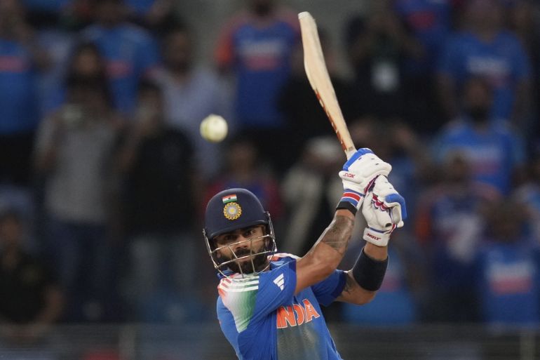 India's Virat Kohli hits winning runs during the ICC Champions Trophy cricket match between India and Pakistan at Dubai International Cricket Stadium, United Arab Emirates, Sunday, Feb. 23, 2025. (AP Photo/Altaf Qadri)
