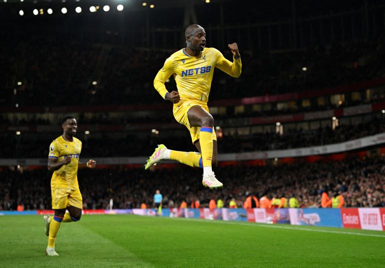 Soccer Football - Premier League - Arsenal v Crystal Palace - Emirates Stadium, London, Britain - April 23, 2025 Crystal Palace's Jean-Philippe Mateta celebrates scoring their second goal REUTERS/Tony O Brien EDITORIAL USE ONLY. NO USE WITH UNAUTHORIZED AUDIO, VIDEO, DATA, FIXTURE LISTS, CLUB/LEAGUE LOGOS OR 'LIVE' SERVICES. ONLINE IN-MATCH USE LIMITED TO 120 IMAGES, NO VIDEO EMULATION. NO USE IN BETTING, GAMES OR SINGLE CLUB/LEAGUE/PLAYER PUBLICATIONS. PLEASE CONTACT YOUR ACCOUNT REPRESENTATIVE FOR FURTHER DETAILS.. TPX IMAGES OF THE DAY