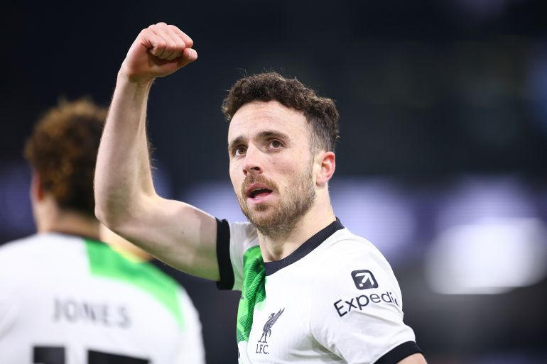 Diogo Jota reacts.