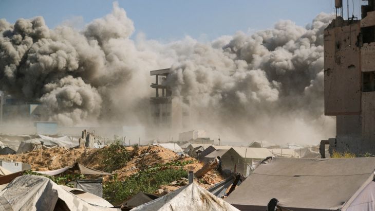 Israeli warplanes destroy residential tower in Gaza City, September 8, 2025. [Mahmoud Issa/Reuters]
