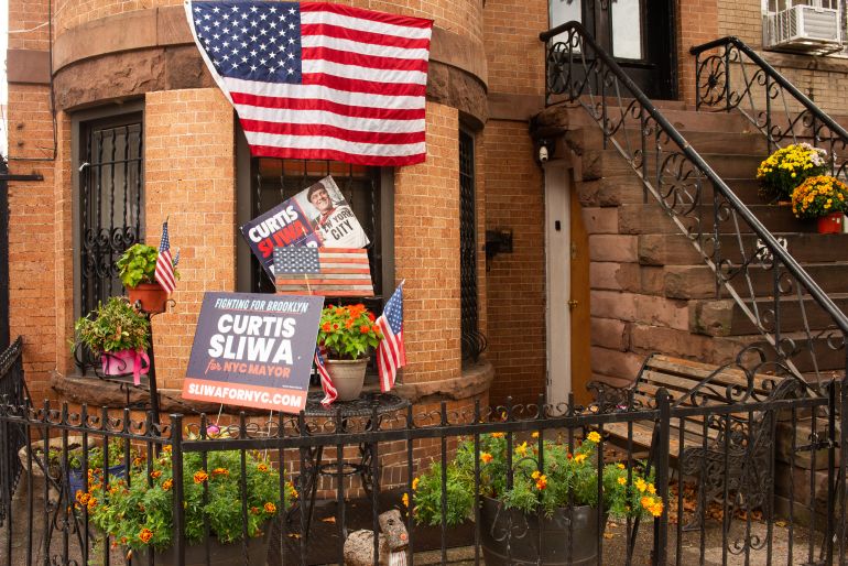Pro-Sliwa signs are seen at a house in Bay Ridge, Brooklyn
