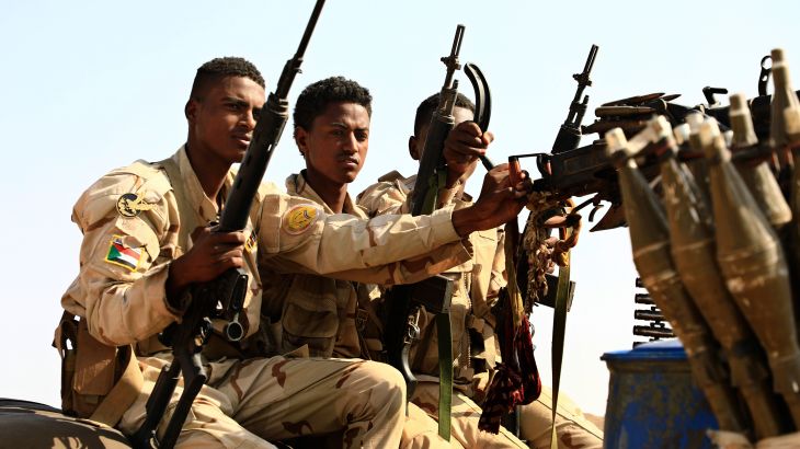 A Rapid Support Forces unit patrols in Garawee, north of Sudan