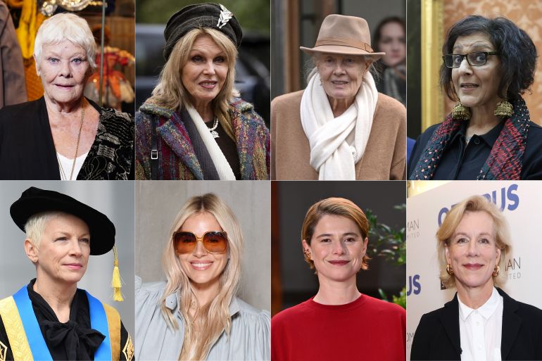 Left to right, top row: Dame Judi Dench, Dame Joanna Lumley, Dame Vanessa Redgrave, Dame Meera SyalLeft to right, bottom row: Annie Lennox, Sienna Miller, Jessie Buckley, Juliet Stevenson – All women are among more than 100 cultural figures urging Mumsnet to show moral support for parents in Palestine [Getty Images]