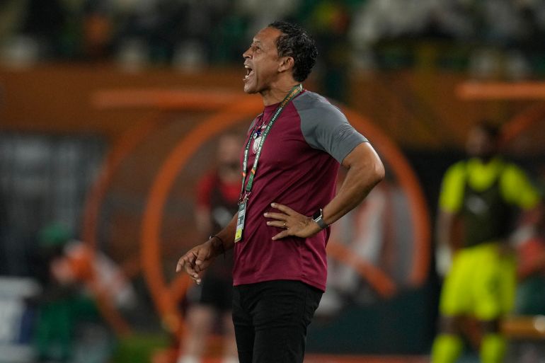 Cape Verde's head coach Bubista shouts during the African Cup of Nations Group B soccer match between Cape Verde and Egypt at the Felix Houphouet Boigny stadium in Abidjan, Ivory Coast, Monday, Jan. 22, 2024. (AP Photo/Themba Hadebe)