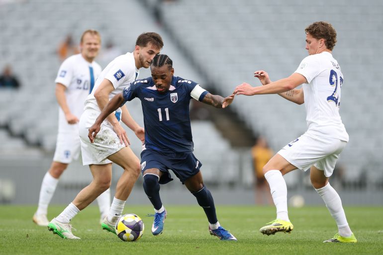 AUCKLAND, NEW ZEALAND - MARCH 30: Garry Rodrigues of Cape Verde is challenged by Onni Valakari of Finland during the FIFA Series match between Cape Verde and Finland at Eden Park on March 30, 2026 in Auckland, New Zealand. (Photo by Phil Walter/Getty Images)