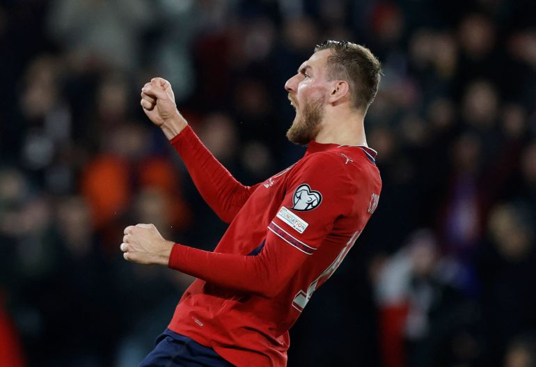 Soccer Football - FIFA World Cup - UEFA Qualifiers - Finals - Czech Republic v Denmark - epet ARENA, Prague, Czech Republic - March 31, 2026 Czech Republic's Tomas Chory celebrates scoring a penalty during the penalty shootout REUTERS/David W Cerny