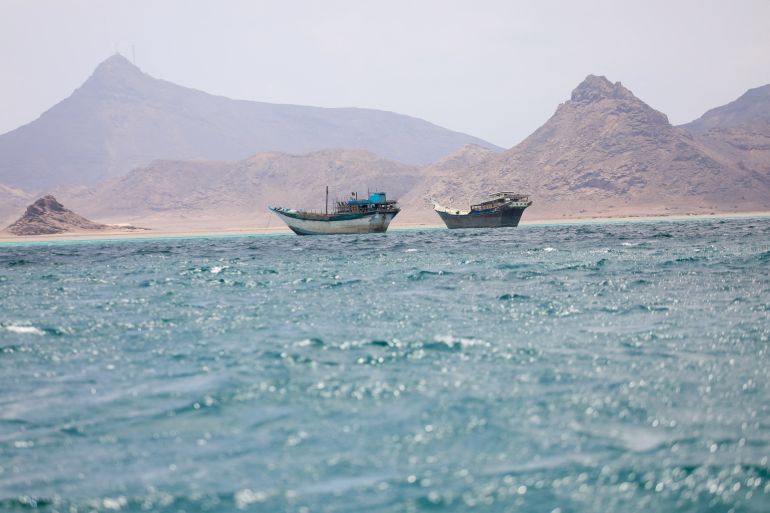 Boats float near the coast of Bab el-Mandeb, Yemen on April 2, 2026.