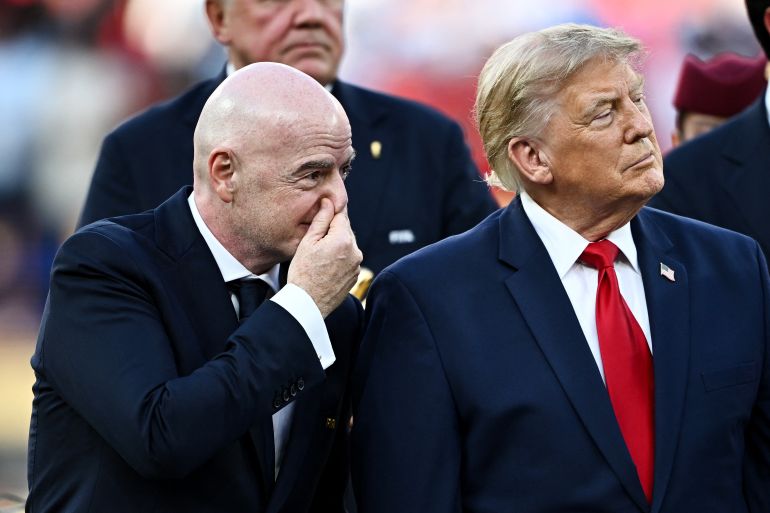 U.S. President Donald Trump and FIFA President Gianni Infantino during the World Cup trophy presentation