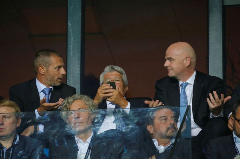 FIFA President Gianni Infantino, right, met the greatest opposition to his plans from UEFA, which has Aleksander Ceferin, far left, as its president